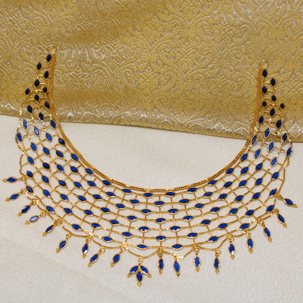 Jewellery Blue Stone Gold Chain Dark Blue Antique Gold Indian