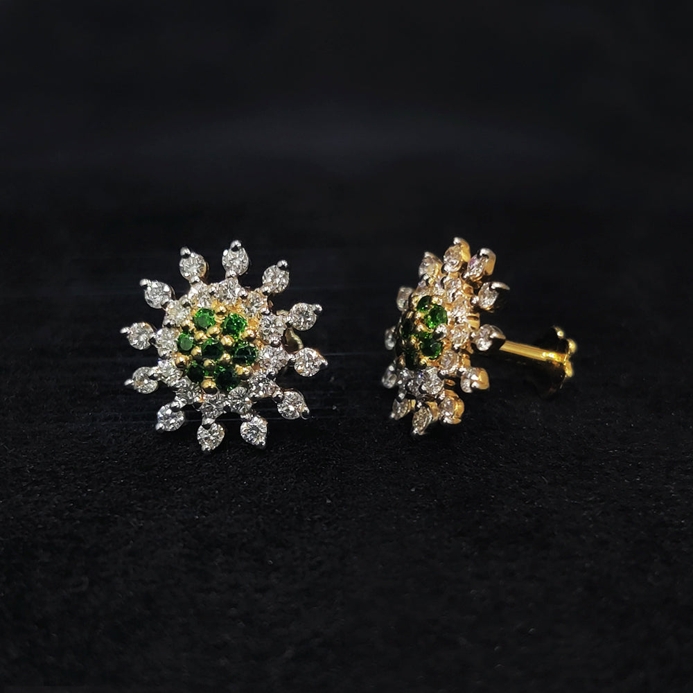 Green Stone Flower Diamond Stud