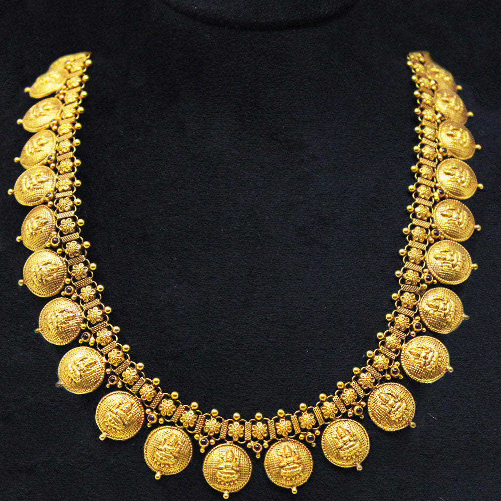 Gold Jewellery Designs Kasu Mala With Locket Lakshmi Coin Necklace