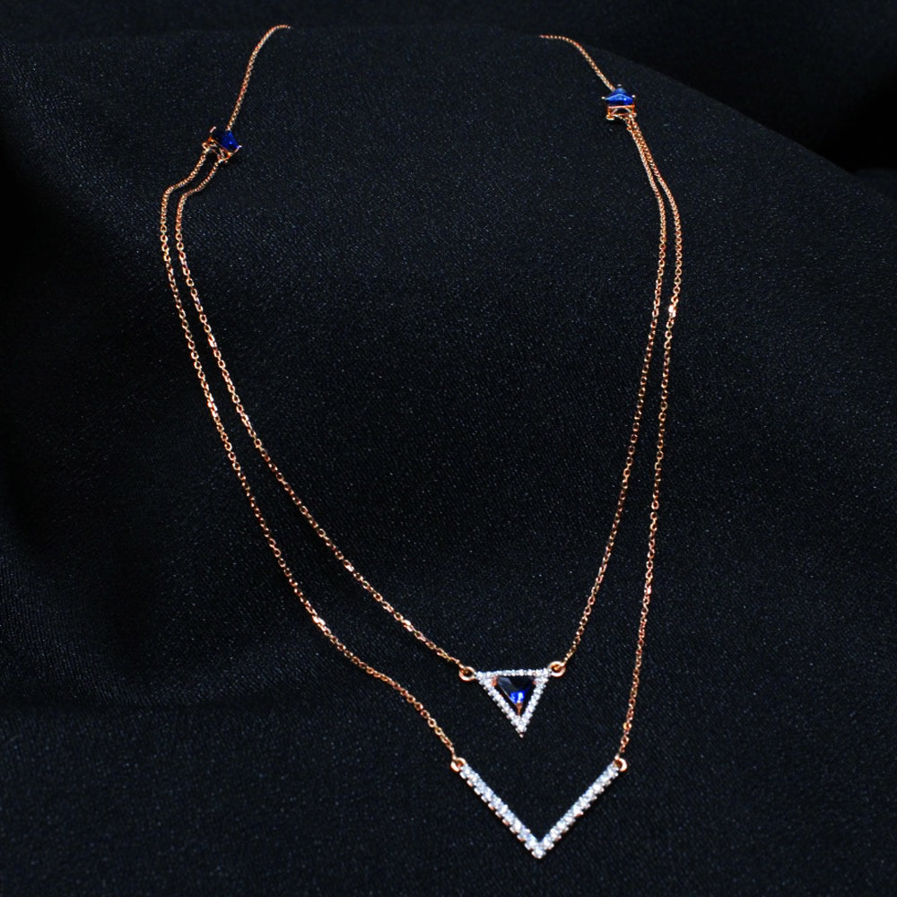 V Shape Double Layer Blue Stone Necklace