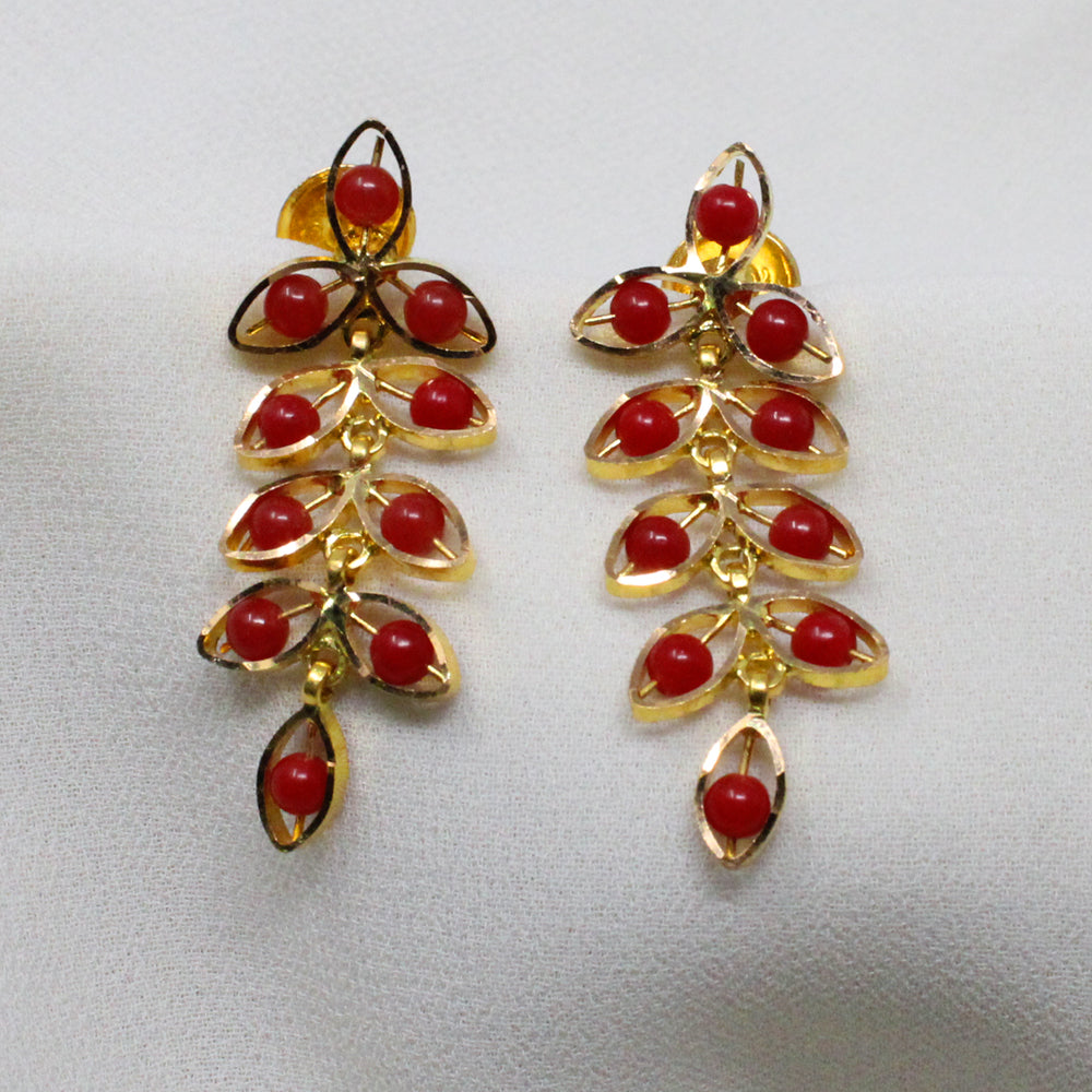 Coral Stone Gold Earrings Red Stone Coral Earring