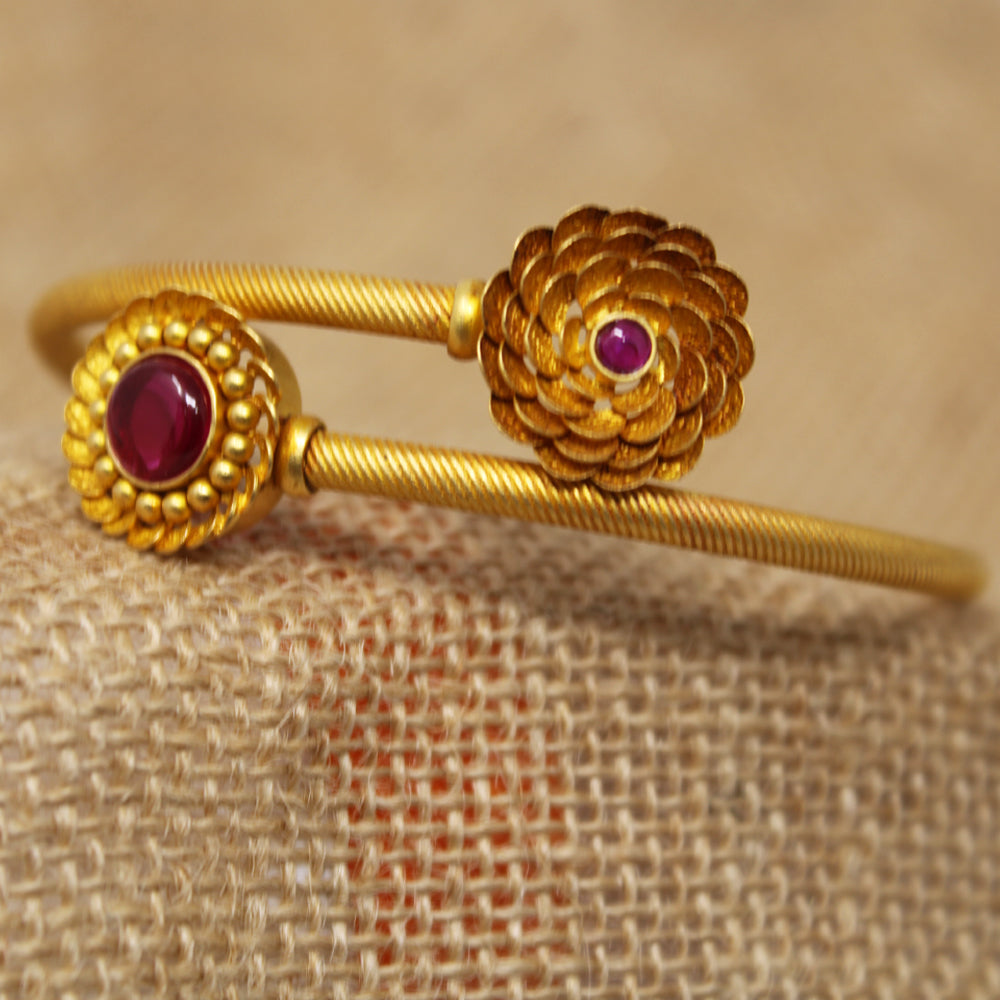 Lotus Shaped Red Stone Bangle