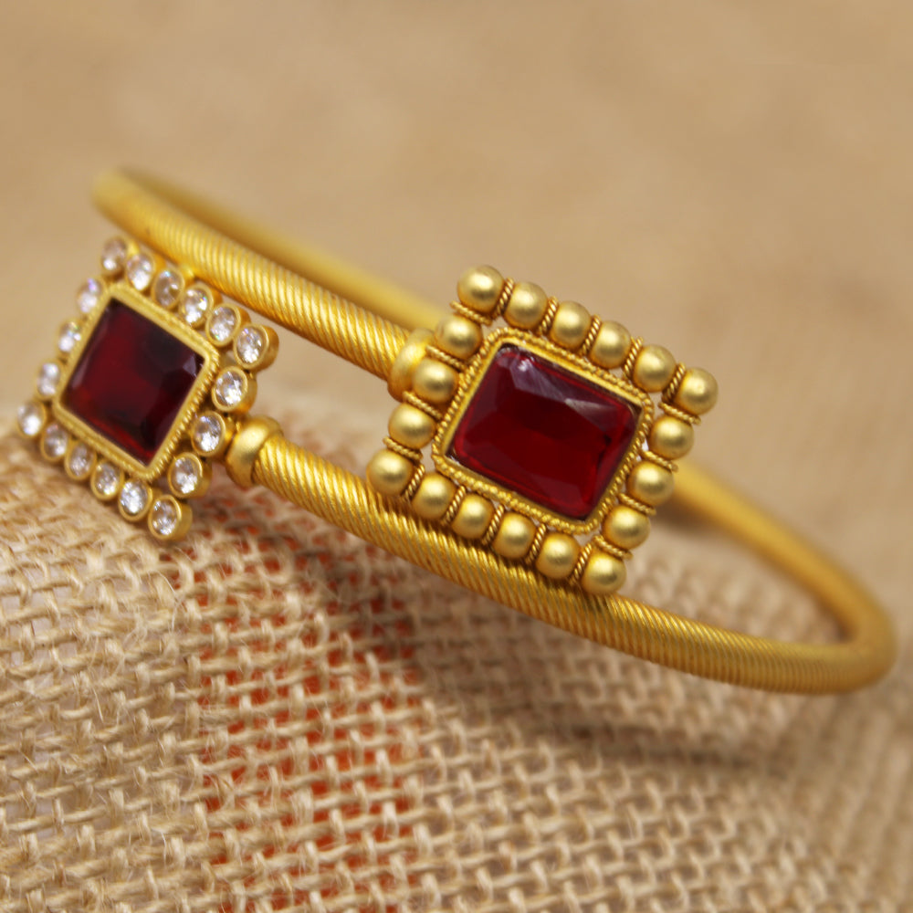Square Shaped Red Stone Bangle