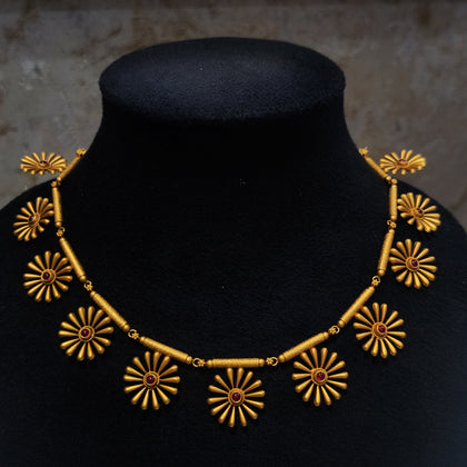 Flower Shape Red Stone Necklace