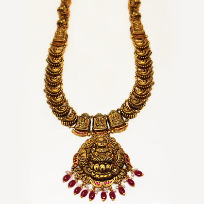 Lakshmi Devi Red Stone Hanging Necklace