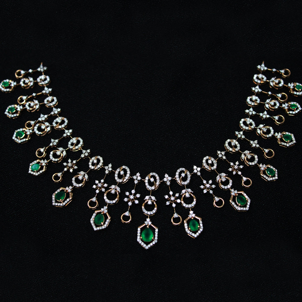 Green Hanging Stone Diamond Necklace