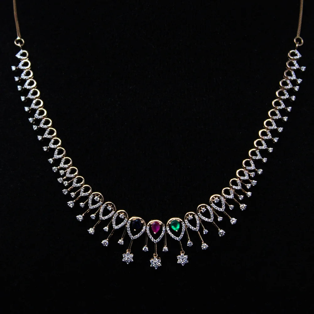 3 Color Stone Diamond Necklace