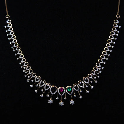 3 Color Stone Diamond Necklace