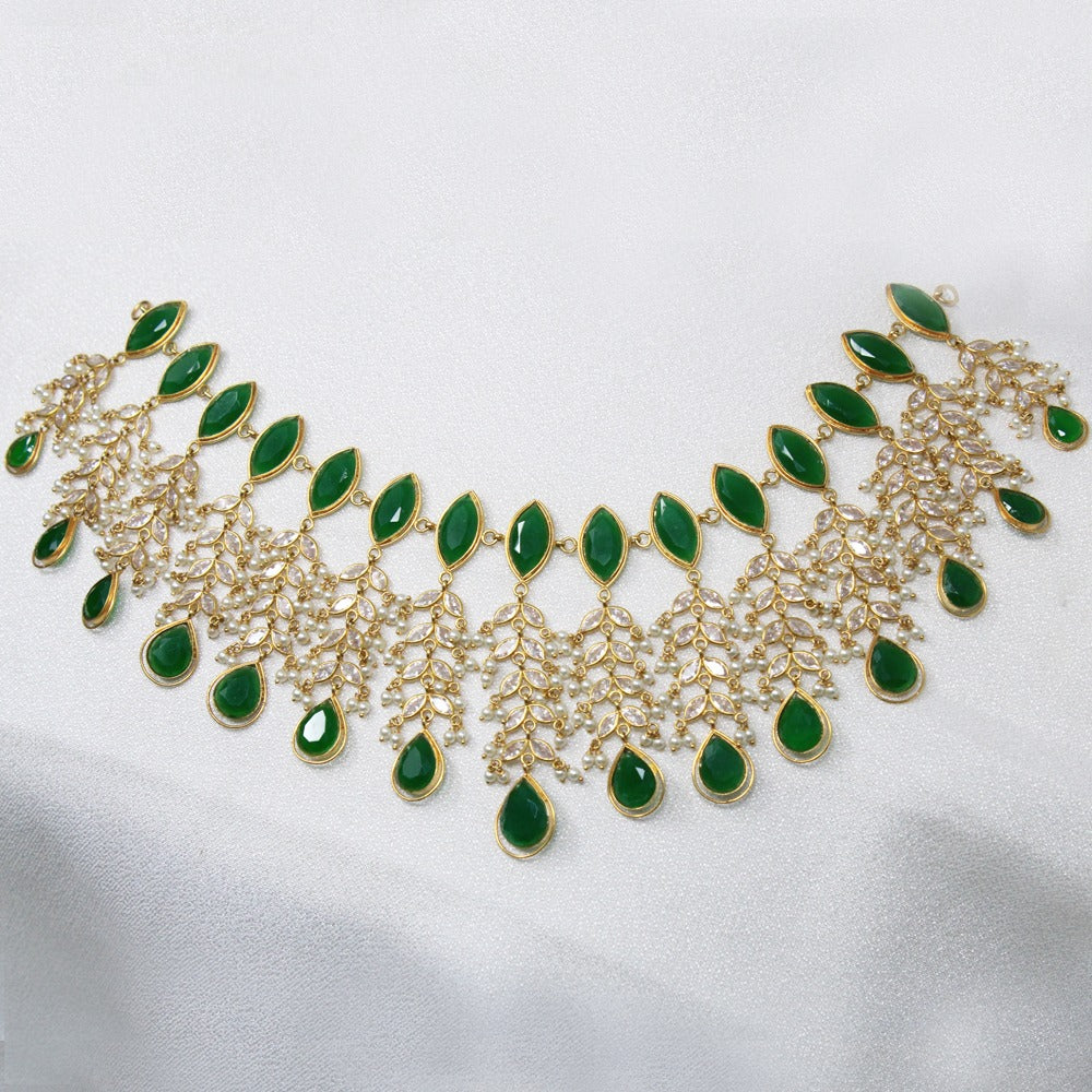 Pearl Green Stone Hanging Necklace