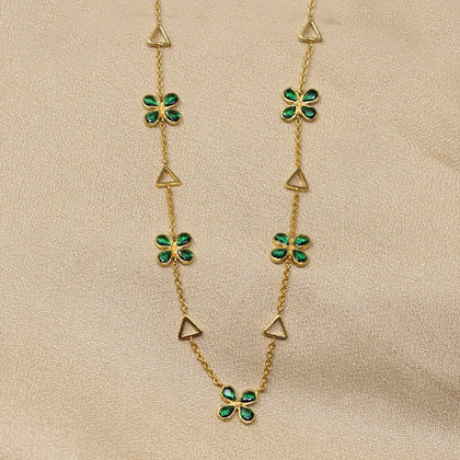 Flower Shape Green Stone Necklace