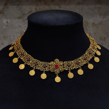 Flower Necklace With Red Stone