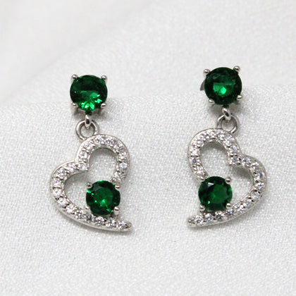 Heart Hanging Greenstone Silver Earring