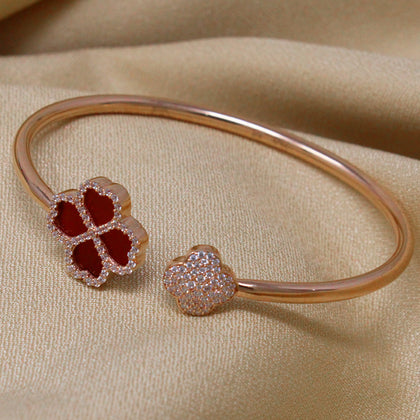Red Flower Bangle With Stone