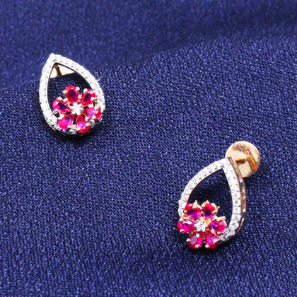 Pink Stone Flower Earring
