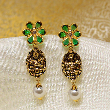 Green Flower Pearl Handing Earring