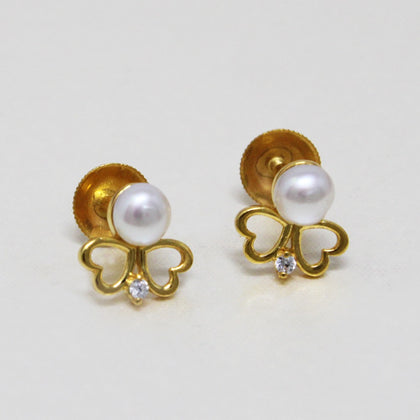 Double Heart Pearl Stud