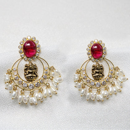 Red Stone Lakshmi Devi Pearl Earring