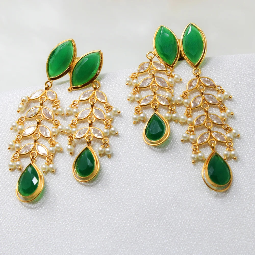 Pearl Green Stone Hanging Earrings