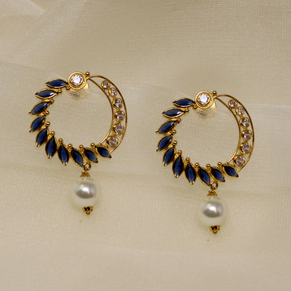 Blue Stone Pearl Hanging Earring