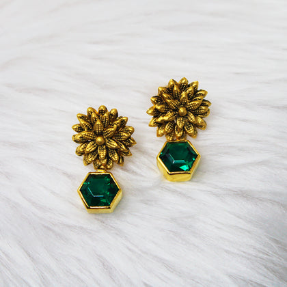 Green Stone Flower Stud