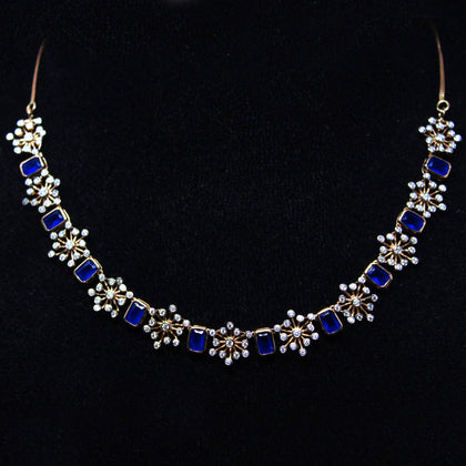 Flower Shape Blue Stone Diamond Necklace