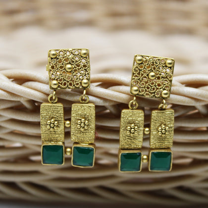 Rectangle Shaped Greenstone Earring