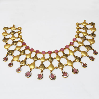 Pink Stone Hanging Heavy Necklace