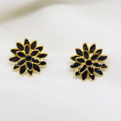 Black Stone Flower Earring