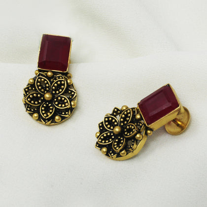 Flower Design Red Stone Earring