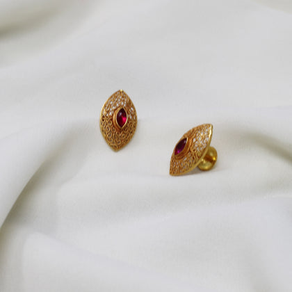 Petal Shape Red Stone Earring