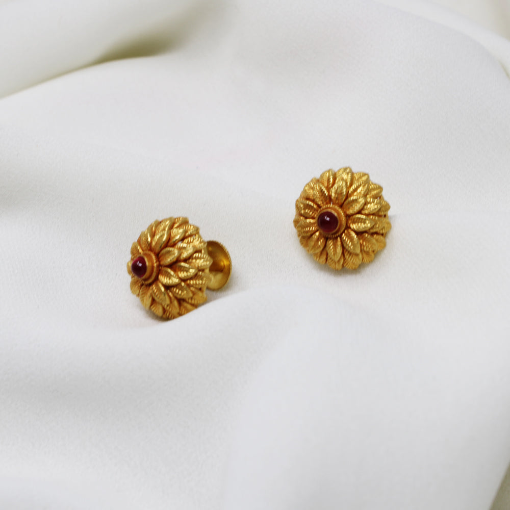 Double Flower Earring with Red Stone
