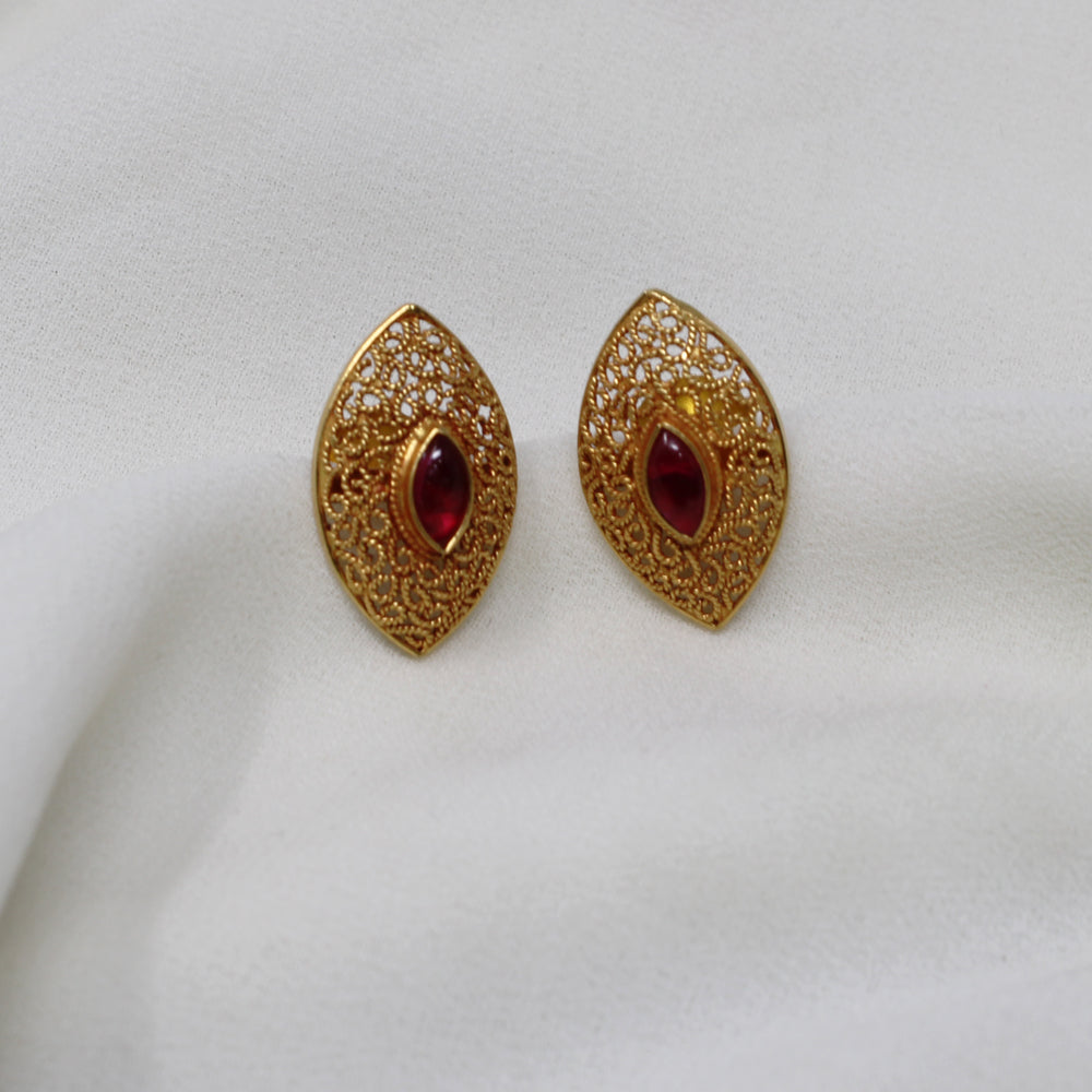 Petal Shape Red Stone Earring