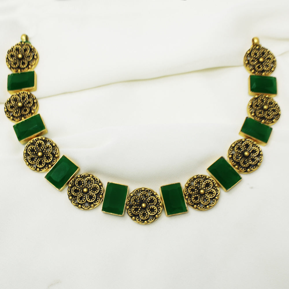 Flower Design Green Stone Necklace