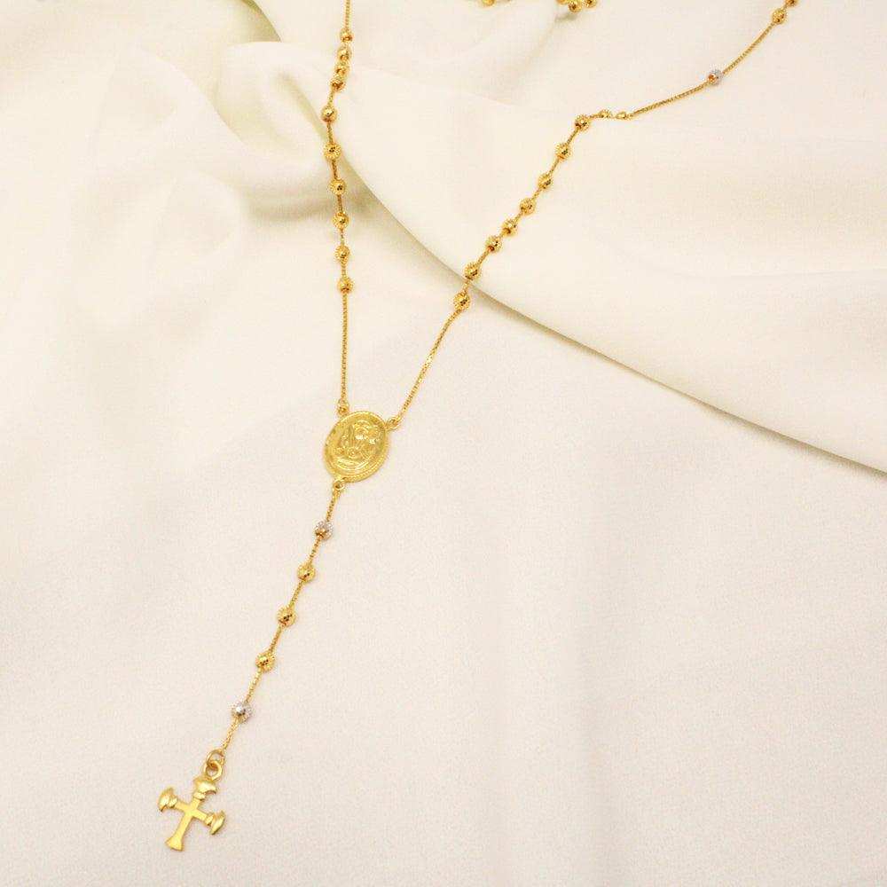 Gold Bead Chain With Jesus Christ Cross Pendant | 24K Gold Plated Religious Necklace For Men & Women